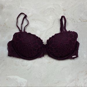 VS PINK Maroon Lace Push Up Bra